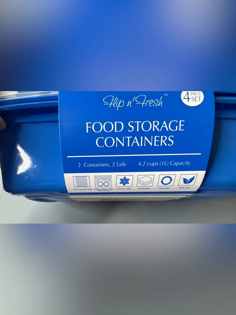Flip n' Fresh Blue & White stairs and Strawberry Food Storage Containers 4pcs